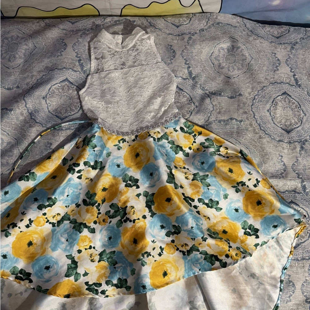 Floral Lace Dress with Yellow and Blue Flowers